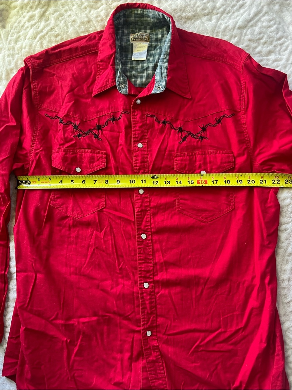 Men’s Red Western Button-Up Shirt with Black Barbed Wire Embroidery | Size XL - Picture 8 of 10